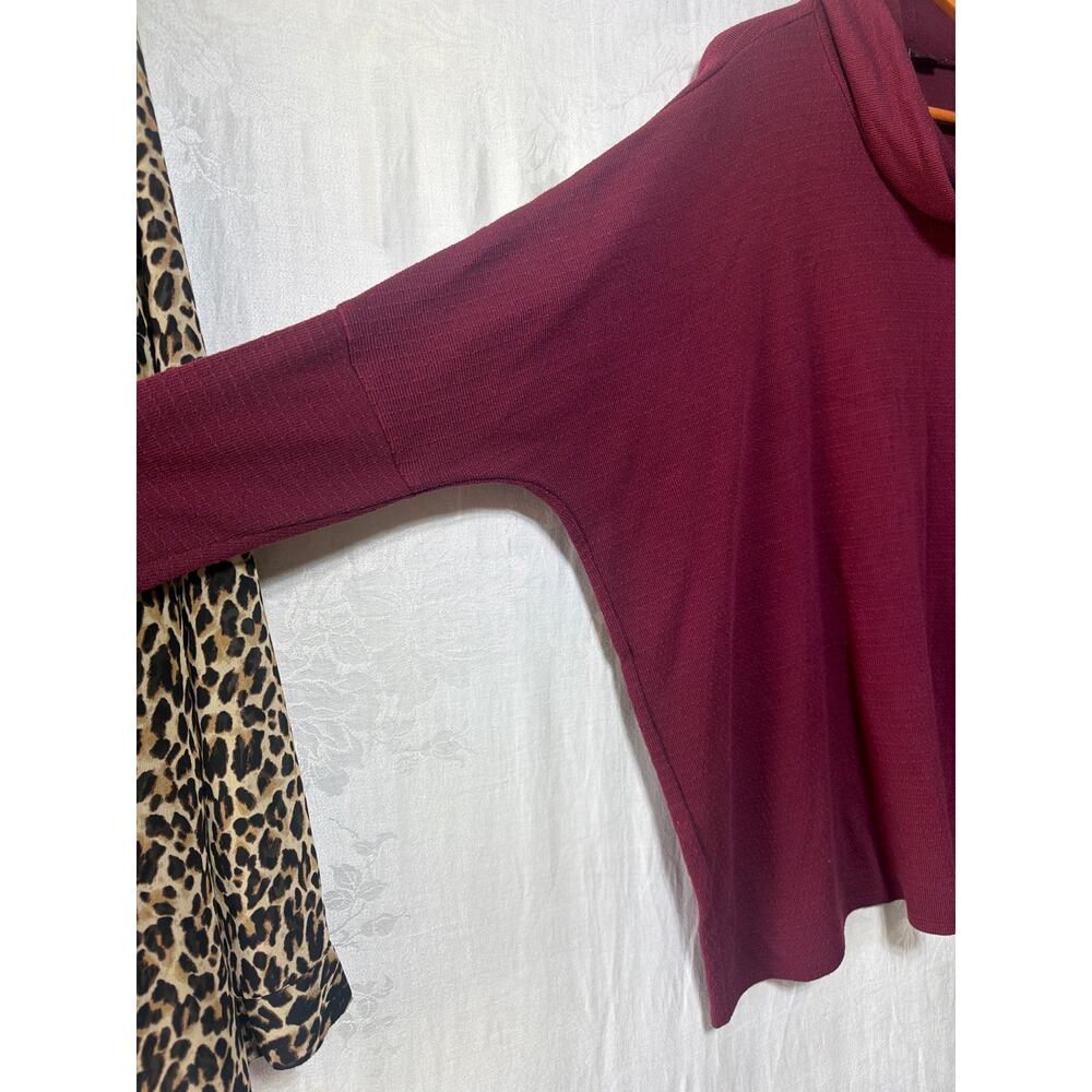 Lane Bryant Top 18 20 Sheer Animal Print Blouse Burgundy Knit Turtleneck LotOf 2 - Picture 9 of 16